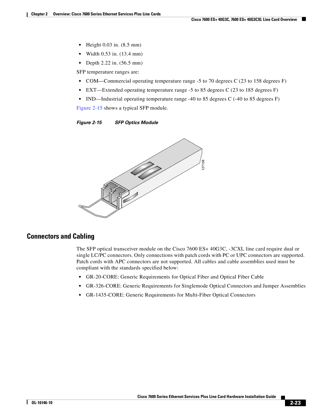 Cisco Systems OL-16146-10 manual SFP Optics Module 