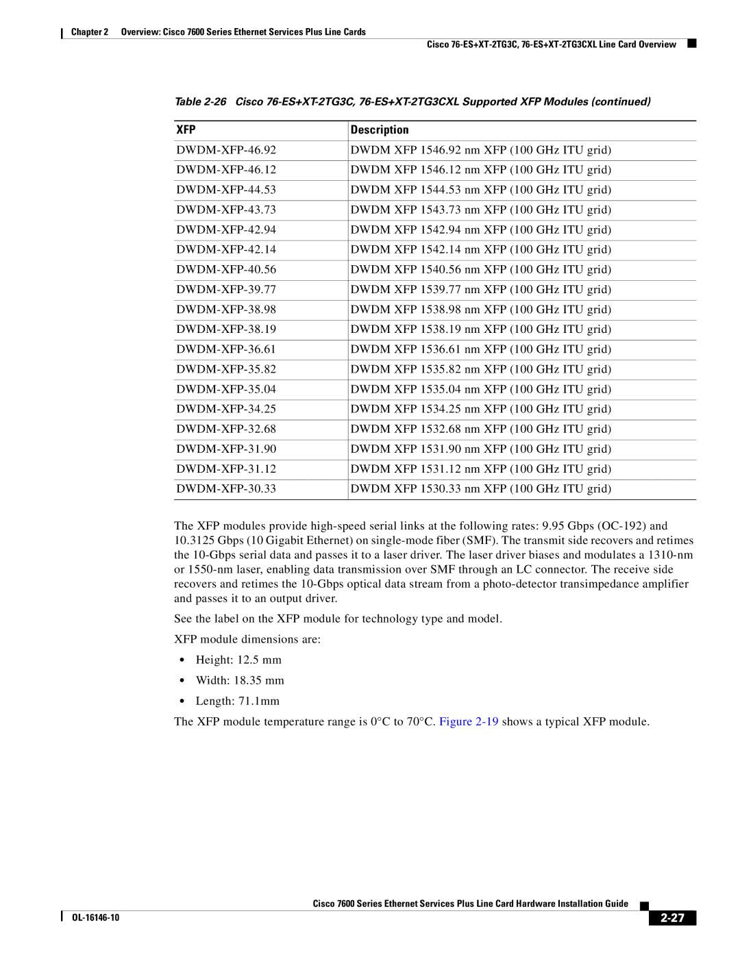 Cisco Systems OL-16146-10 manual Xfp 