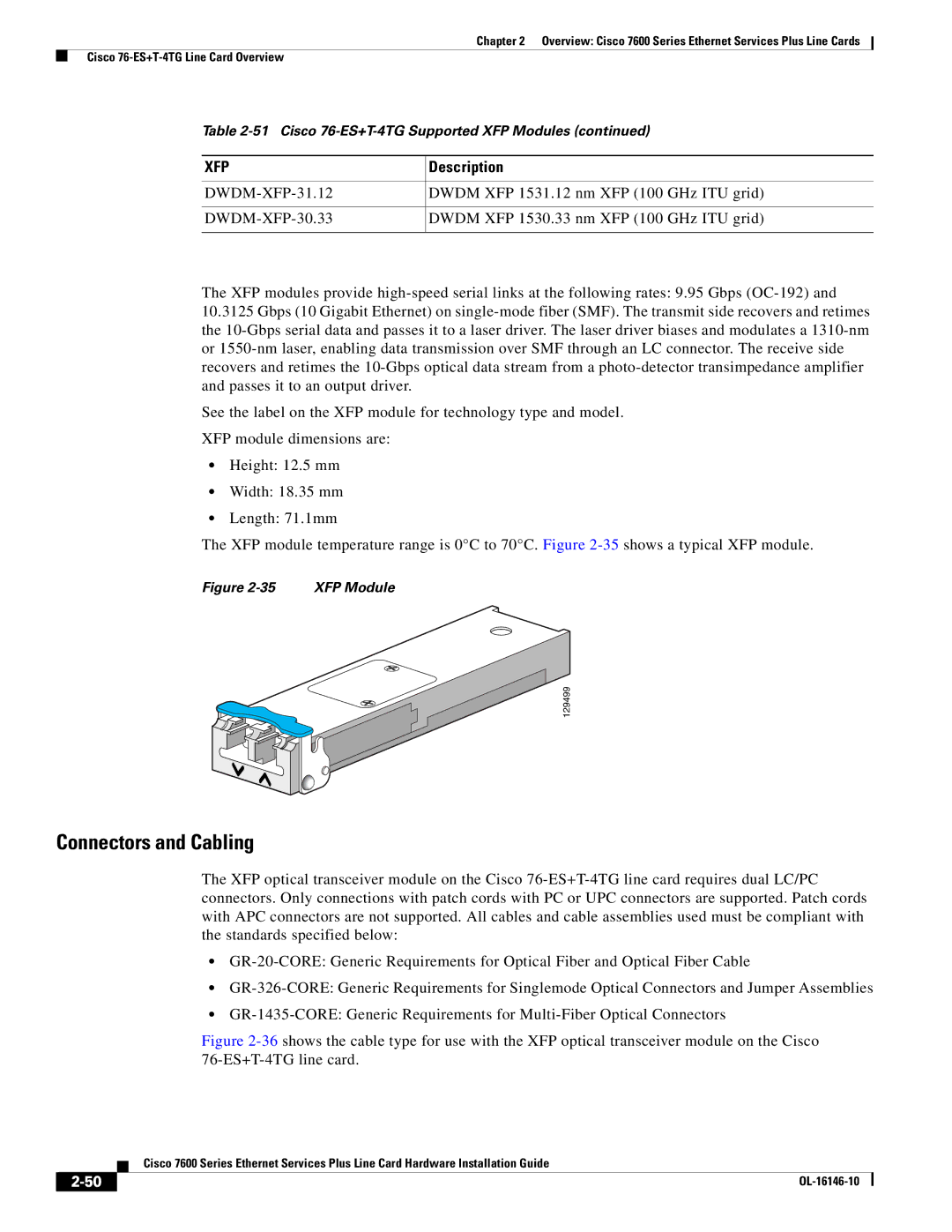 Cisco Systems OL-16146-10 manual Connectors and Cabling 