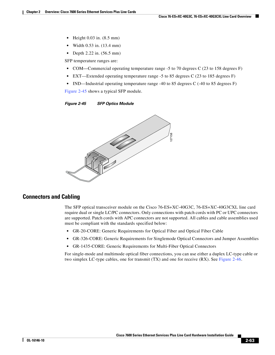 Cisco Systems OL-16146-10 manual SFP Optics Module 