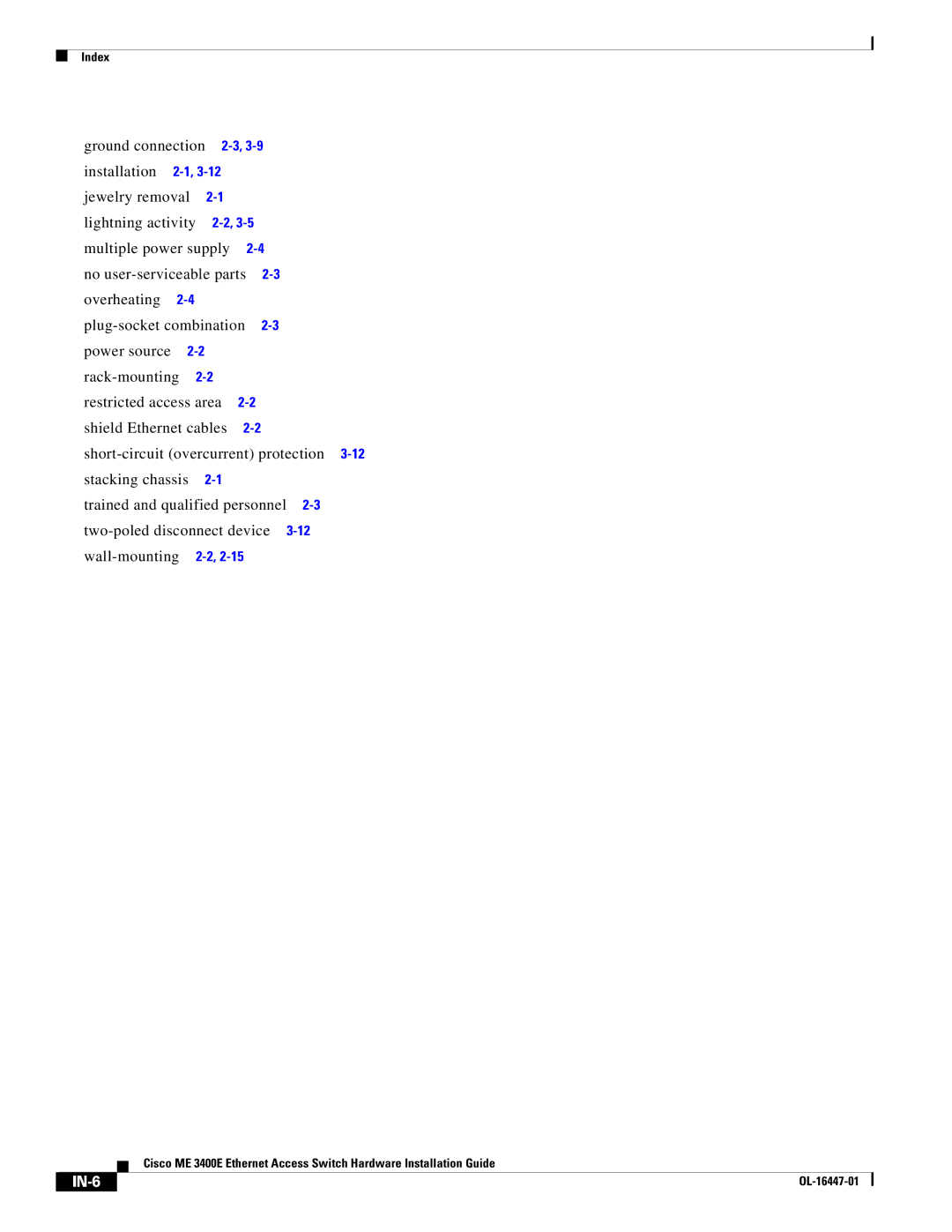 Cisco Systems OL-16447-01 manual IN-6 