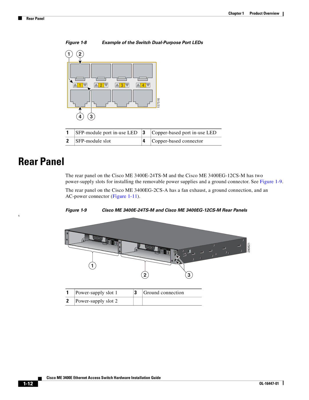 Cisco Systems OL-16447-01 manual Rear Panel, Power-supply slot Ground connection 