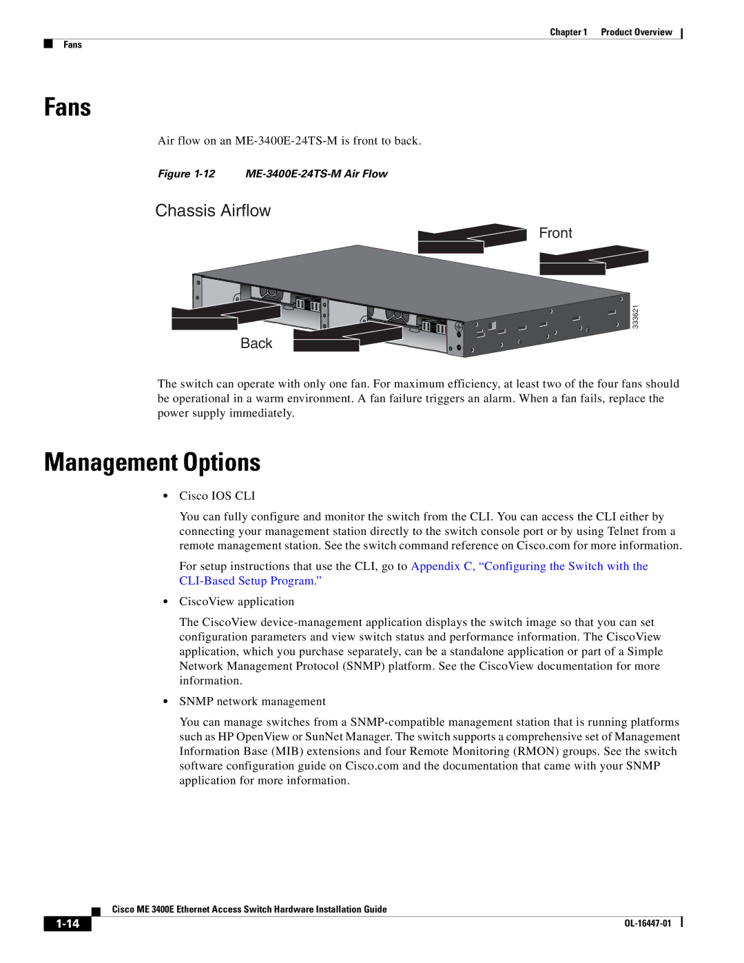 Cisco Systems OL-16447-01 manual Fans, Management Options 