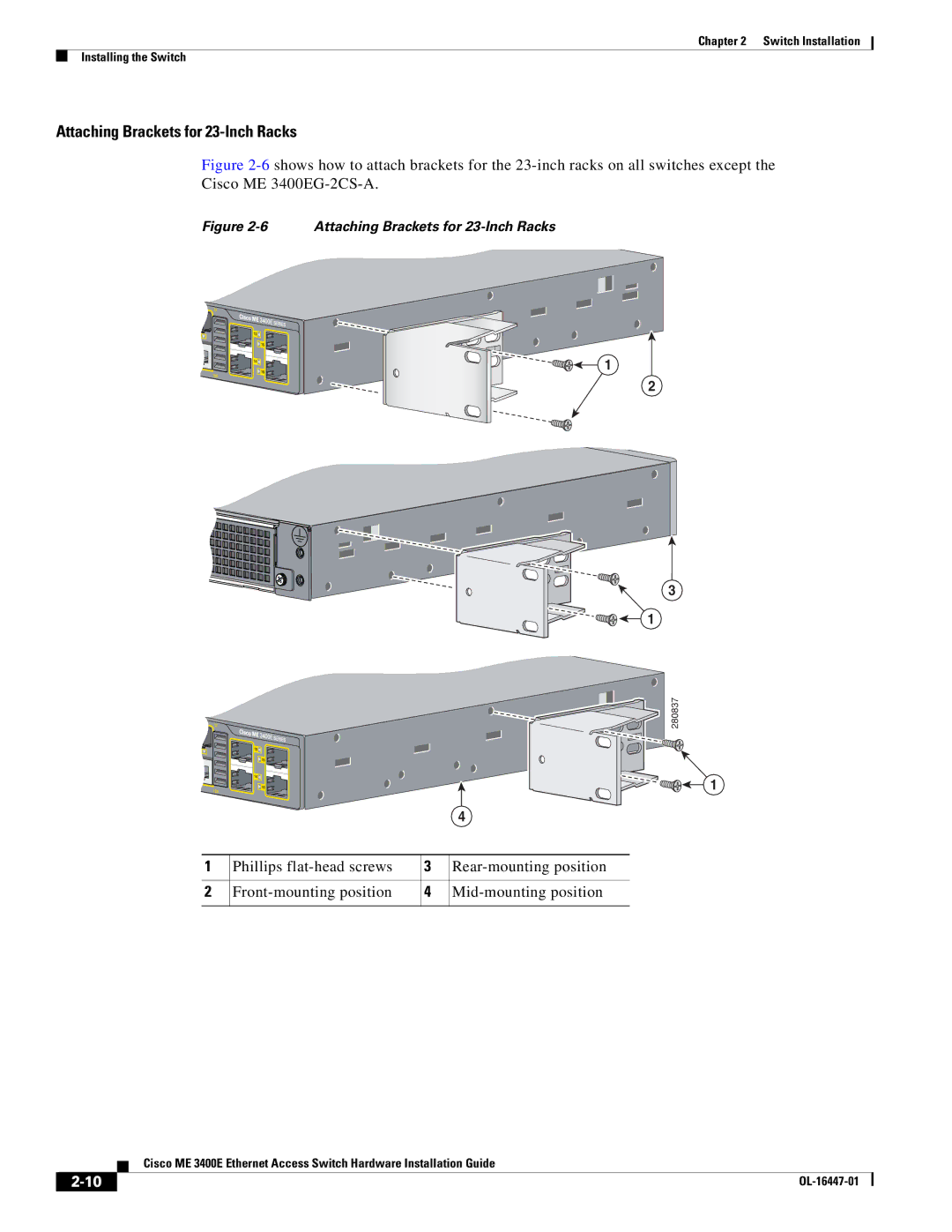 Cisco Systems OL-16447-01 manual Attaching Brackets for 23-Inch Racks 