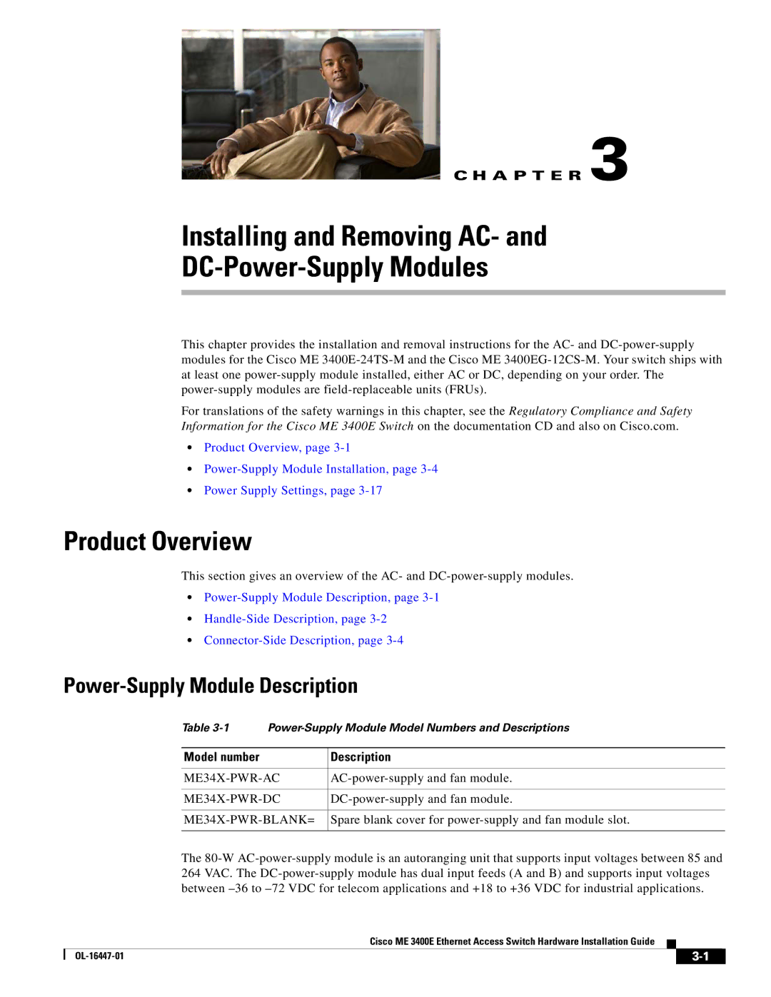 Cisco Systems OL-16447-01 manual Product Overview, Power-Supply Module Description, Model number Description 