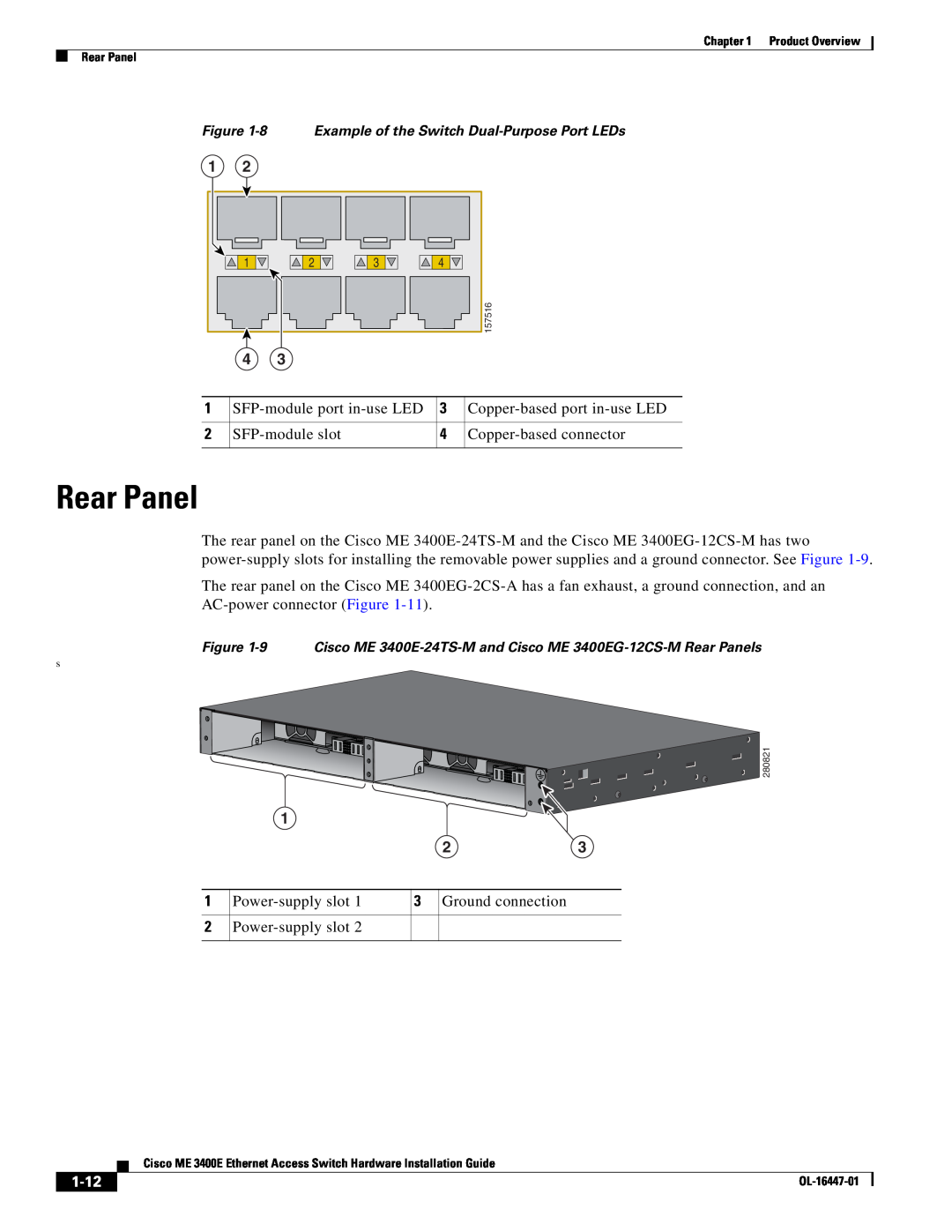 Cisco Systems OL-16447-01 manual Rear Panel, 1-12, 8 Example of the Switch Dual-Purpose Port LEDs 
