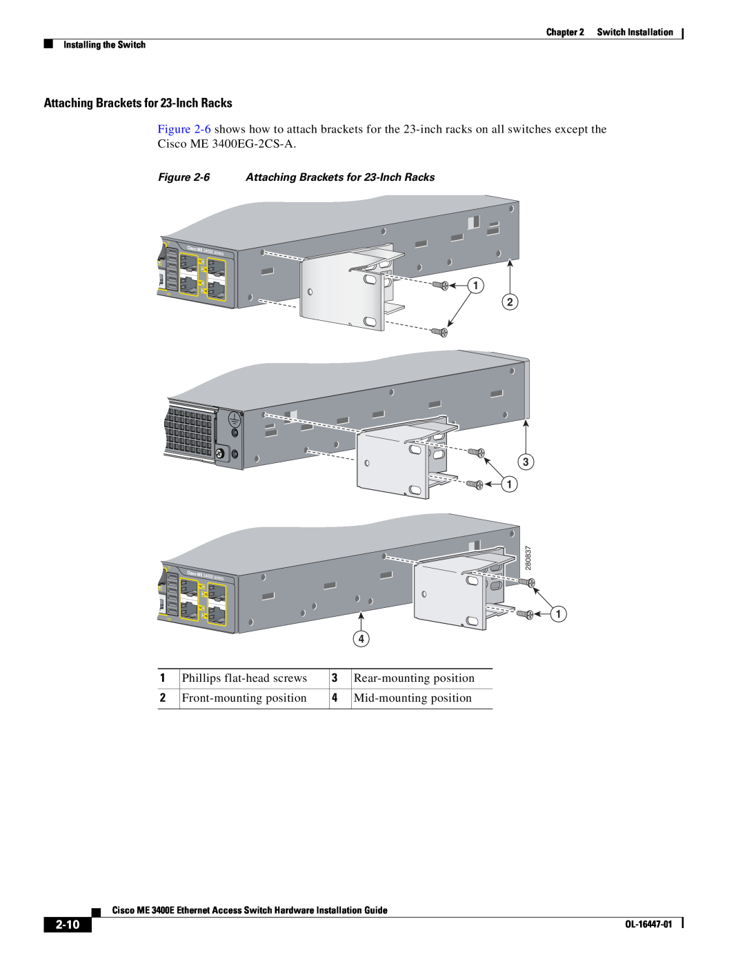 Cisco Systems OL-16447-01 manual 2-10, 6 Attaching Brackets for 23-Inch Racks 