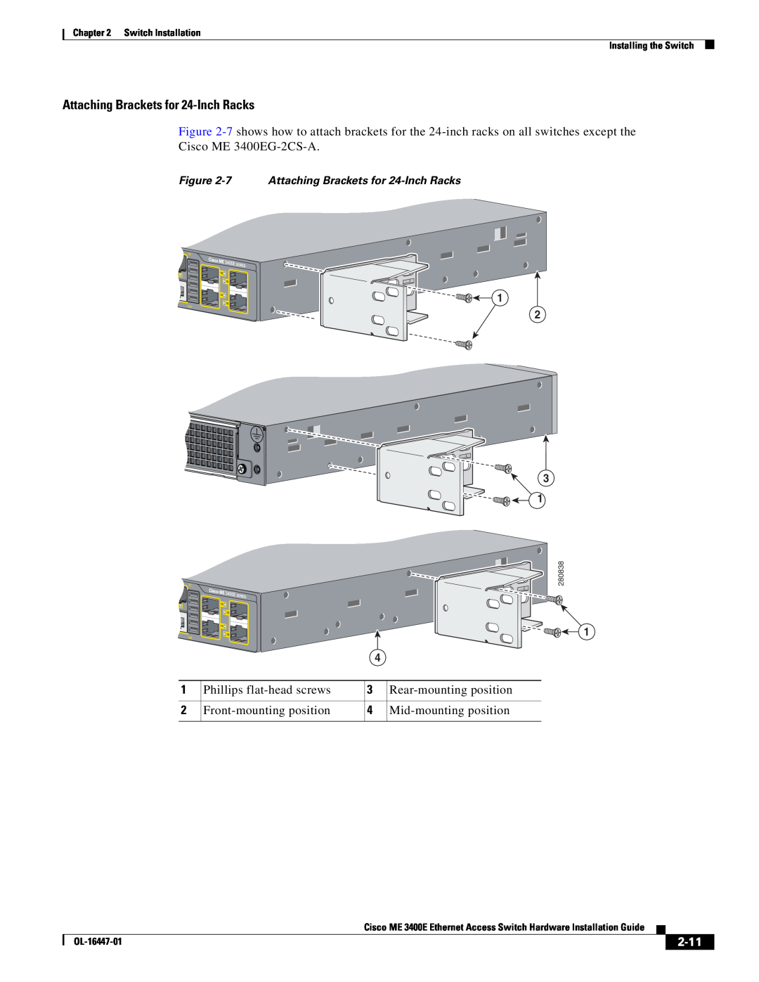 Cisco Systems OL-16447-01 manual 2-11, 7 Attaching Brackets for 24-Inch Racks 