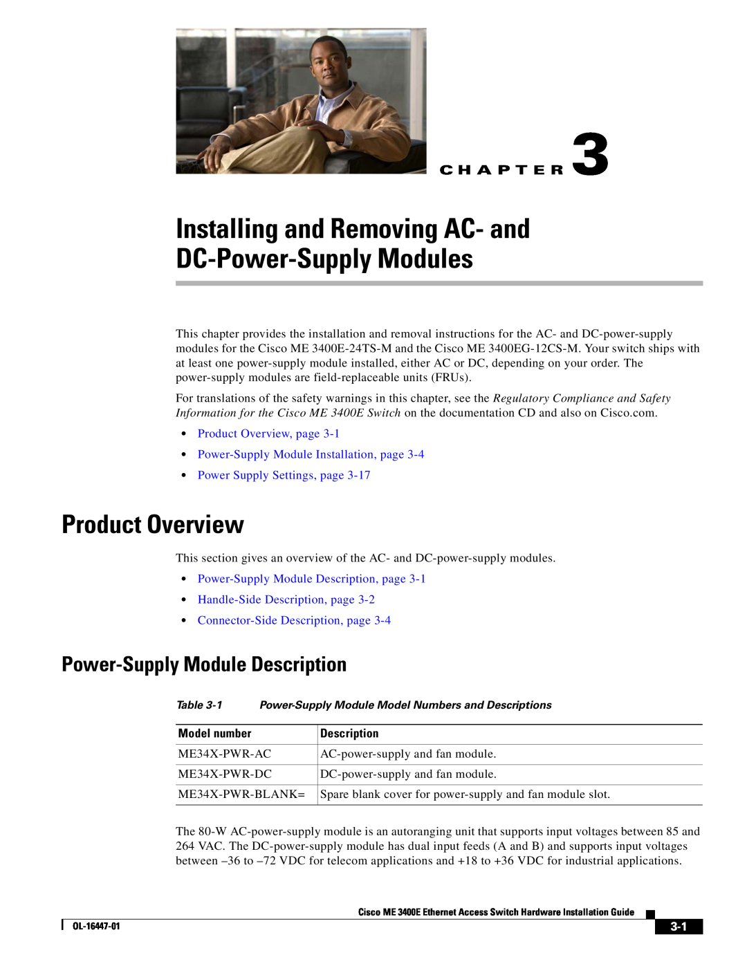Cisco Systems OL-16447-01 manual Installing and Removing AC- and DC-Power-Supply Modules, Product Overview, C H A P T E R 