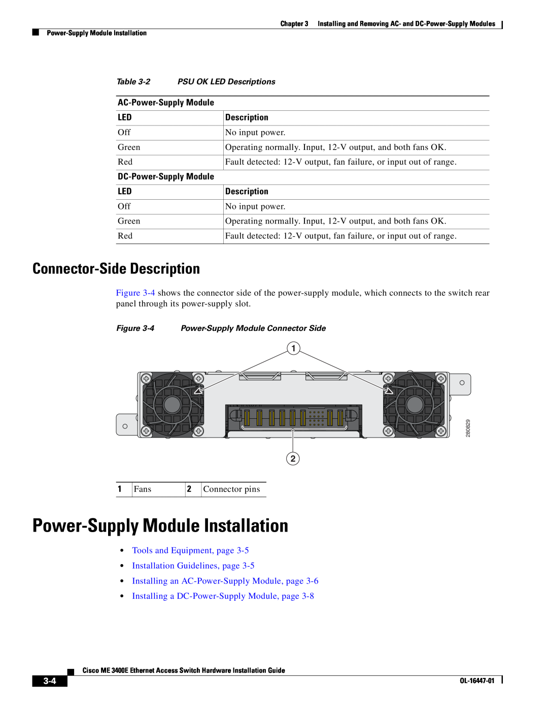 Cisco Systems OL-16447-01 manual Power-Supply Module Installation, Connector-Side Description 