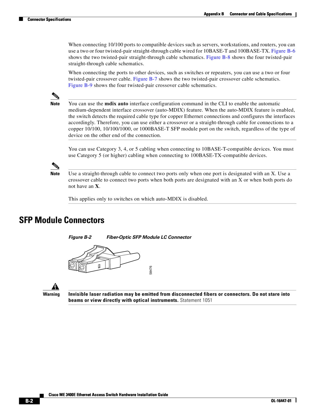 Cisco Systems OL-16447-01 manual SFP Module Connectors 