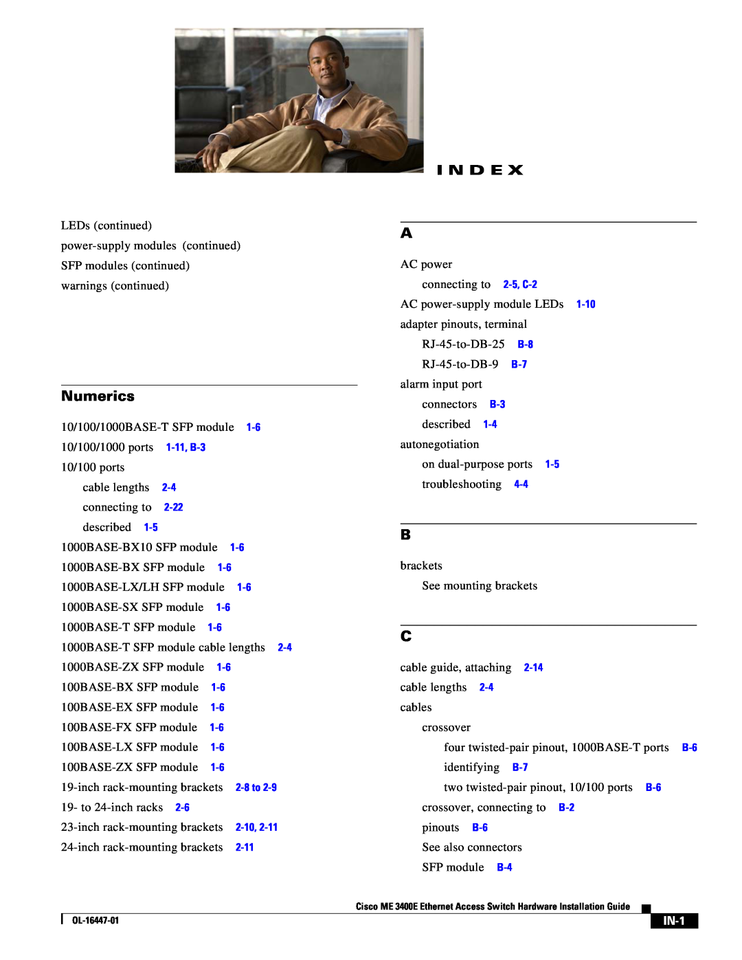 Cisco Systems OL-16447-01 manual Numerics, I N D E, IN-1 