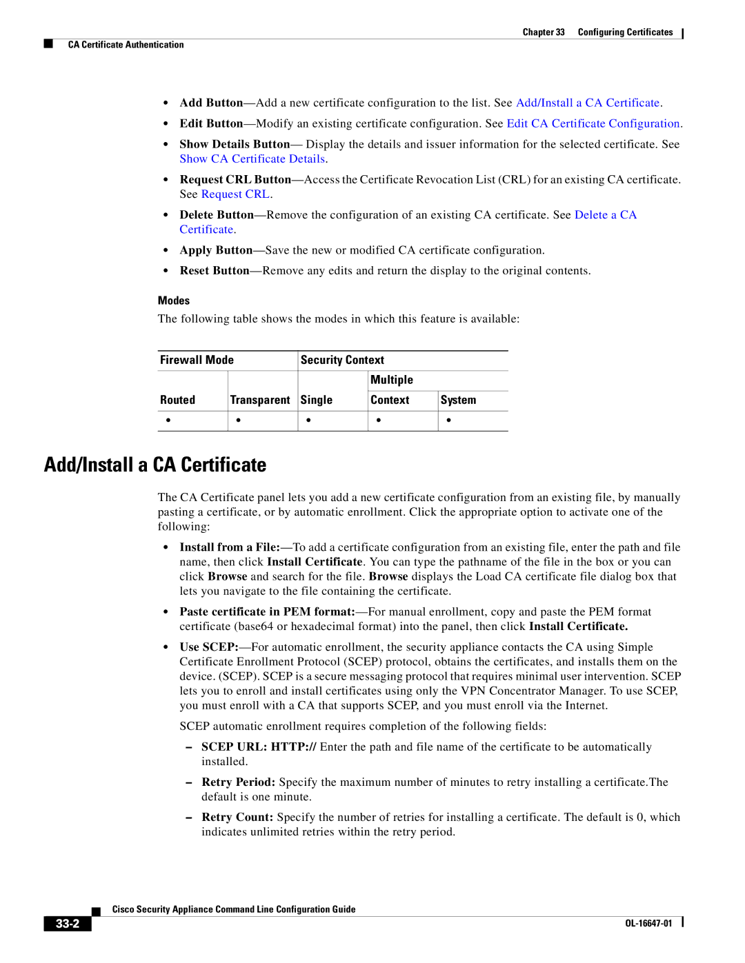 Cisco Systems OL-16647-01 manual Modes, Firewall Mode Security Context Multiple Routed, Single Context System, 33-2 