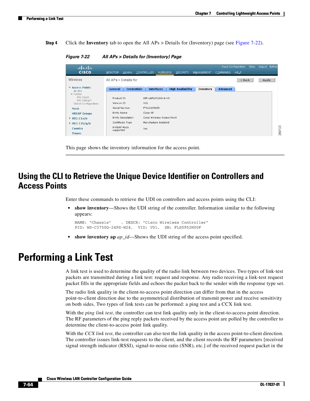Cisco Systems OL-17037-01 manual Performing a Link Test, 7-64 