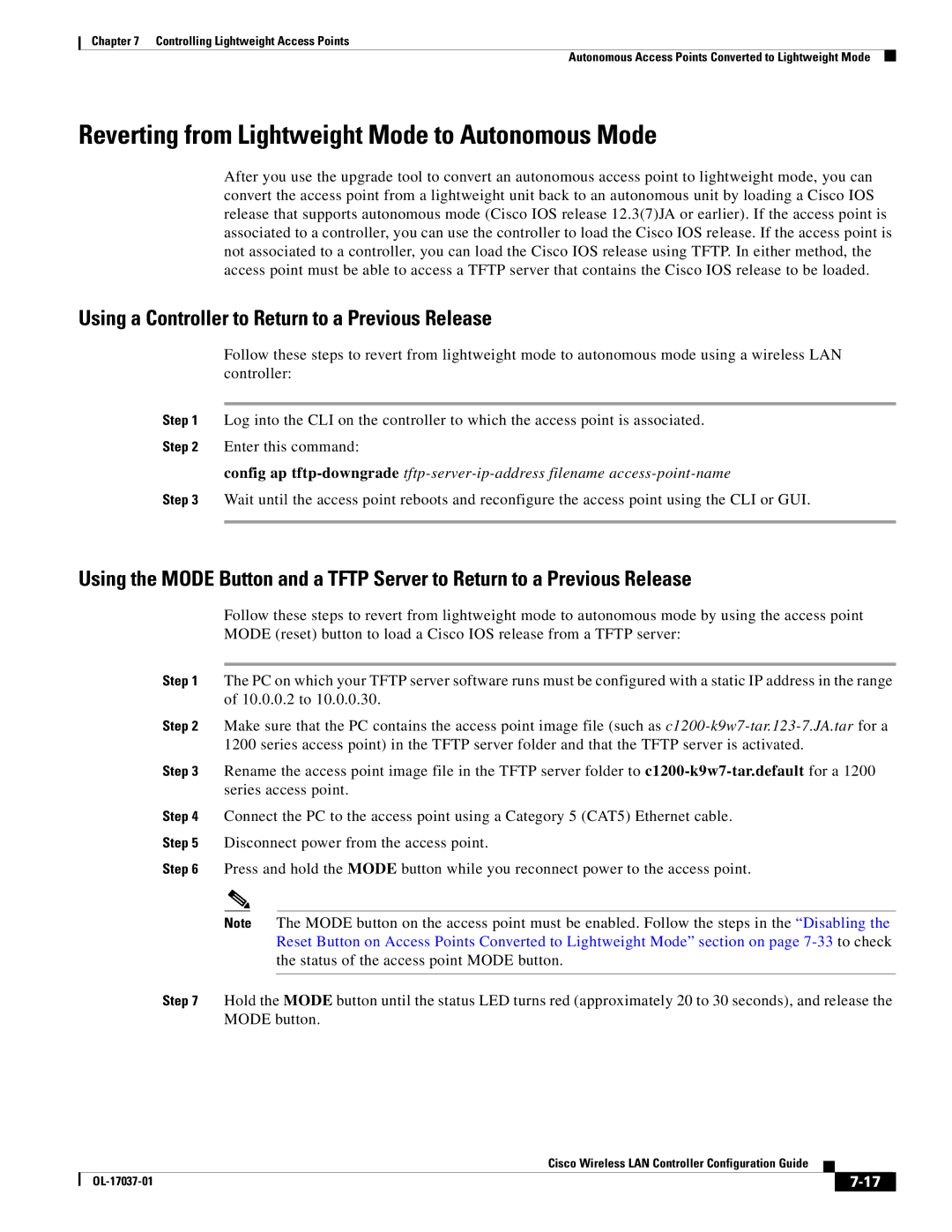 Cisco Systems OL-17037-01 manual Reverting from Lightweight Mode to Autonomous Mode 