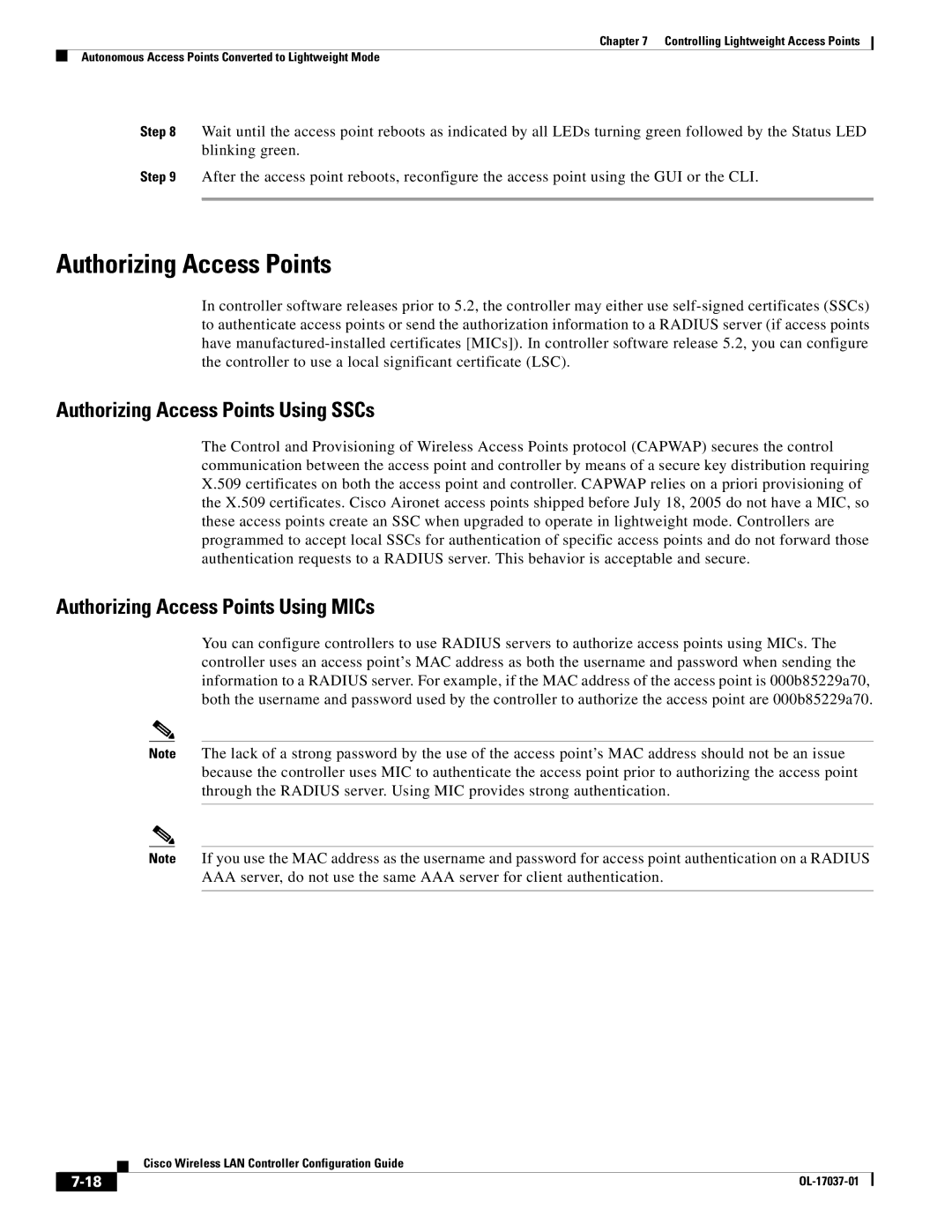 Cisco Systems OL-17037-01 manual Authorizing Access Points Using SSCs, Authorizing Access Points Using MICs 