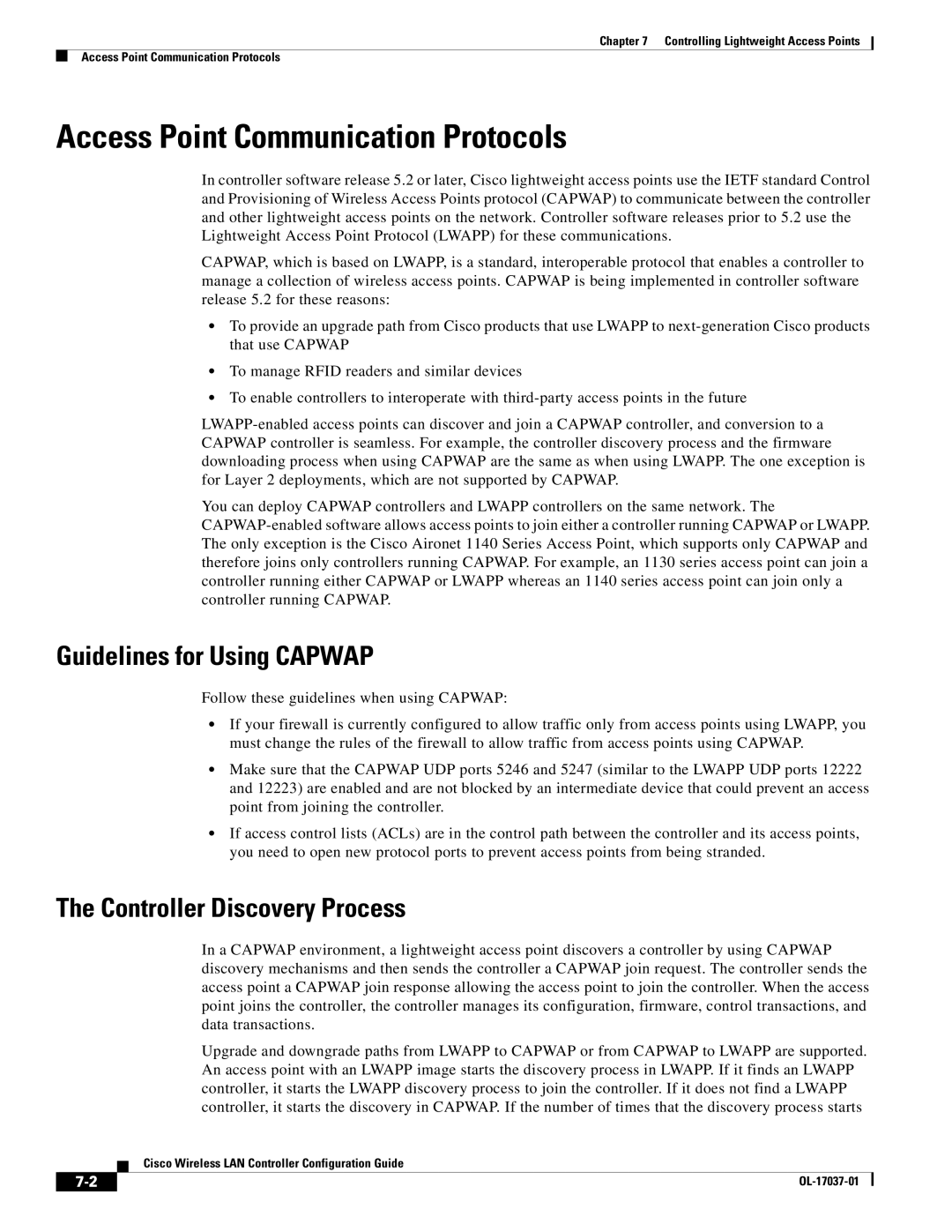 Cisco Systems OL-17037-01 Access Point Communication Protocols, Guidelines for Using Capwap, Controller Discovery Process 