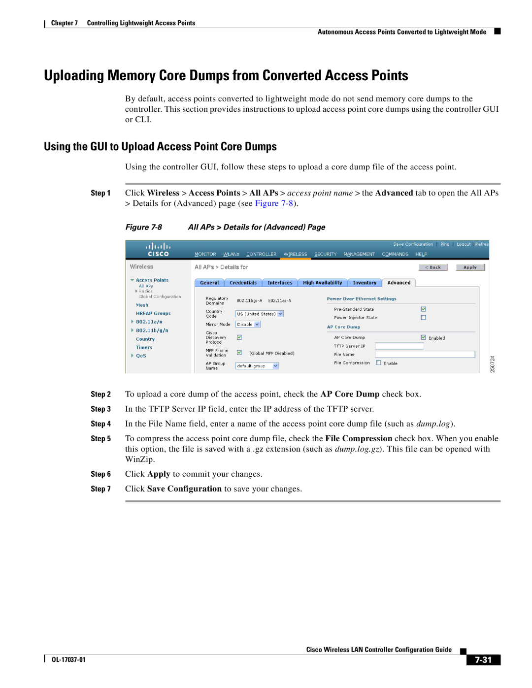 Cisco Systems OL-17037-01 manual Uploading Memory Core Dumps from Converted Access Points 