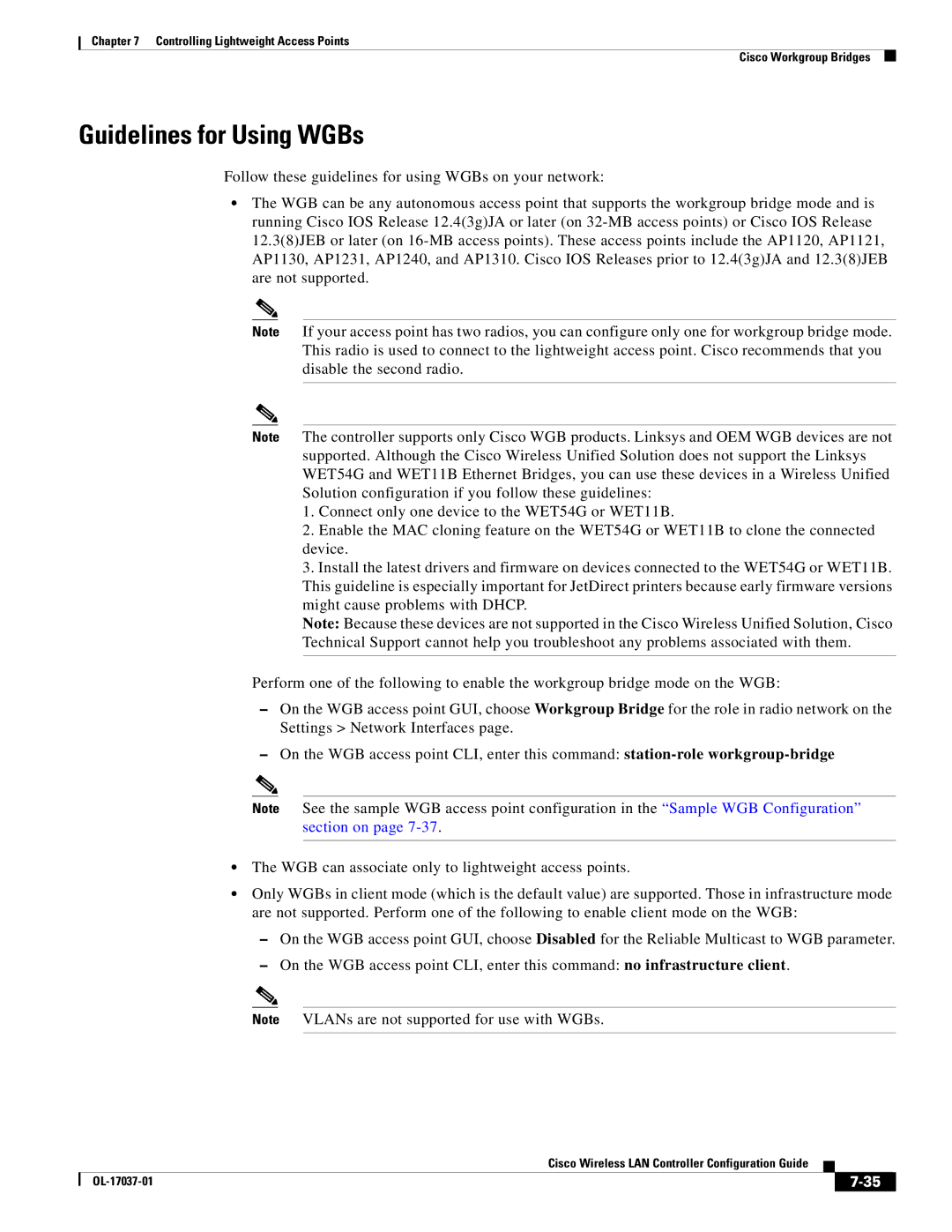 Cisco Systems OL-17037-01 manual Guidelines for Using WGBs 