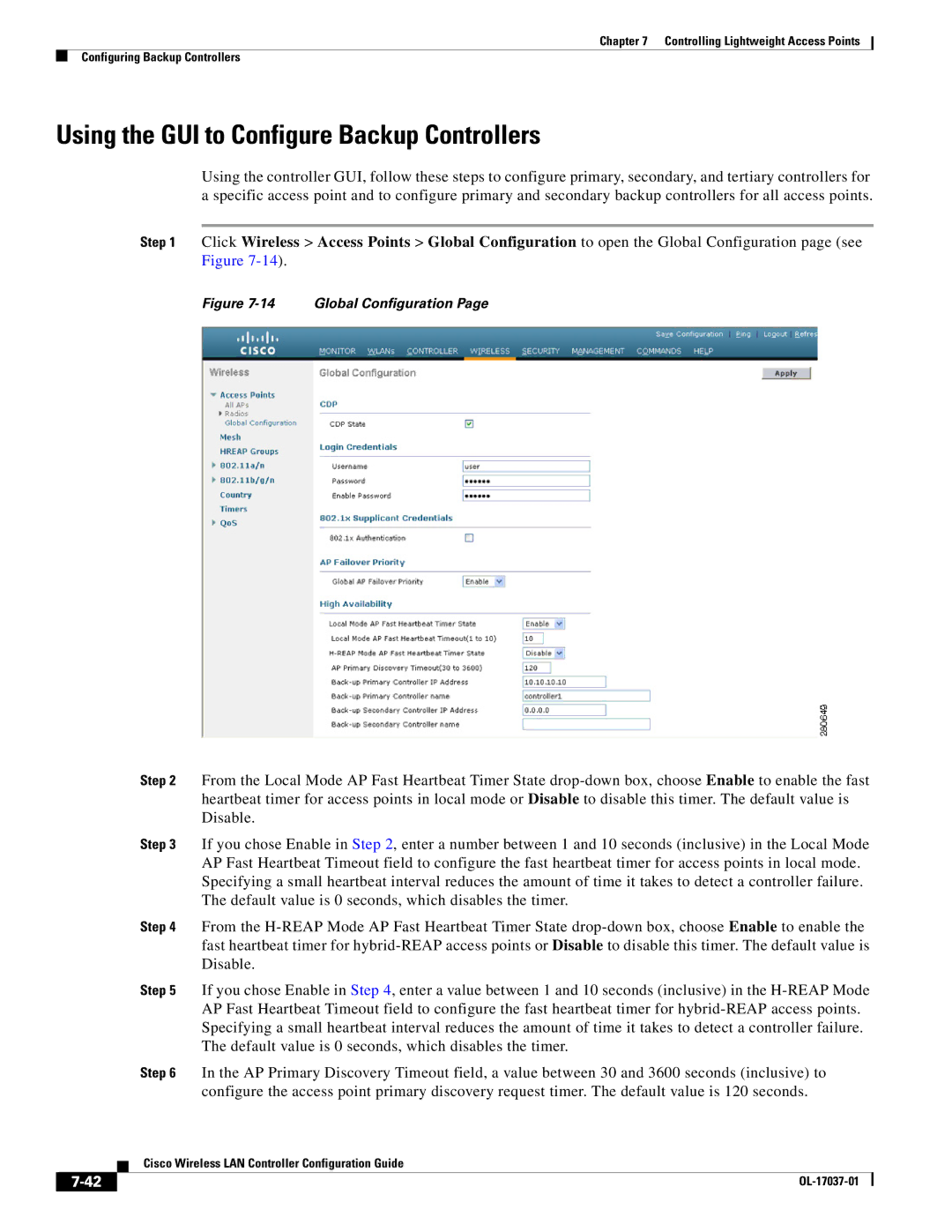 Cisco Systems OL-17037-01 manual Using the GUI to Configure Backup Controllers, Global Configuration 