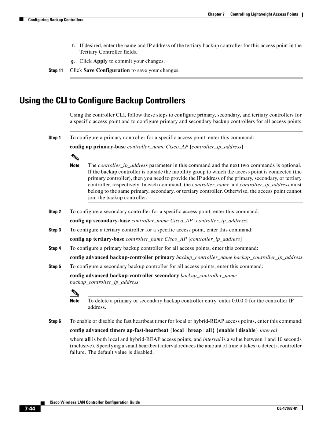 Cisco Systems OL-17037-01 manual Using the CLI to Configure Backup Controllers 