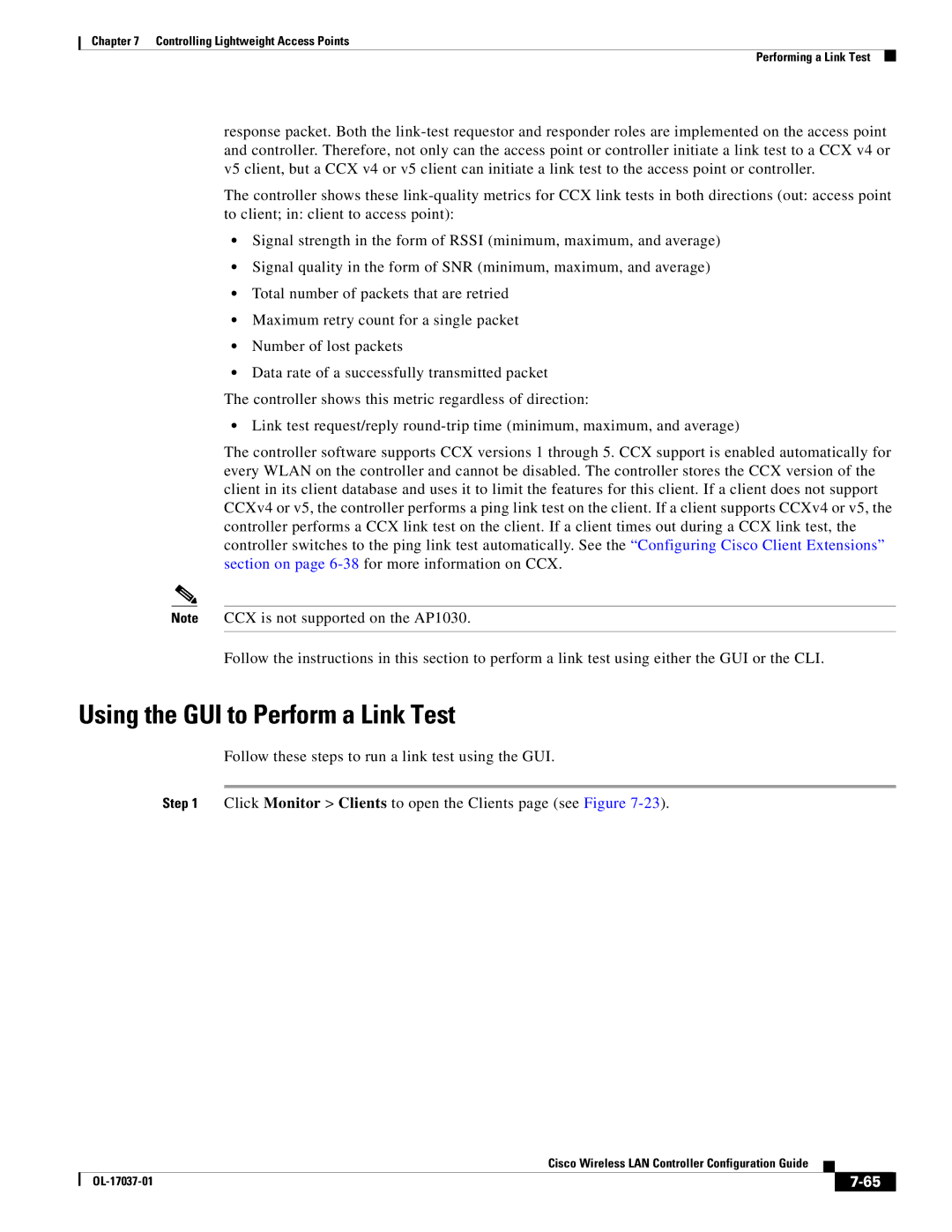 Cisco Systems OL-17037-01 manual Using the GUI to Perform a Link Test 