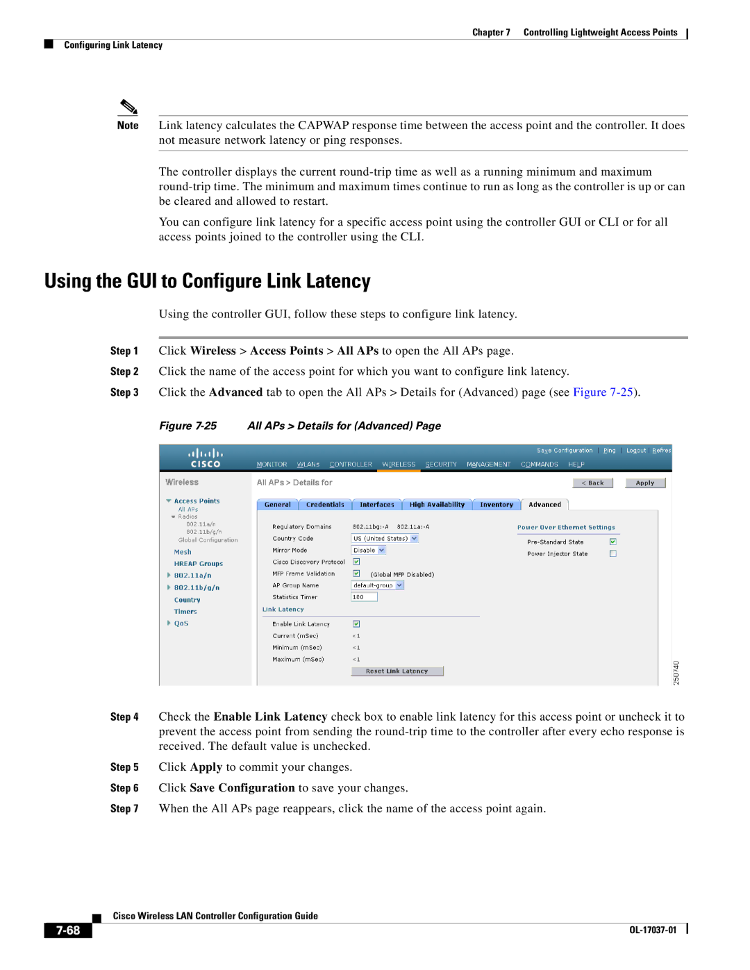 Cisco Systems OL-17037-01 manual Using the GUI to Configure Link Latency, All APs Details for Advanced 