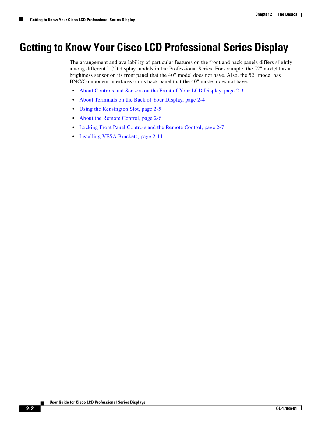 Cisco Systems OL-17986-01 manual Getting to Know Your Cisco LCD Professional Series Display 