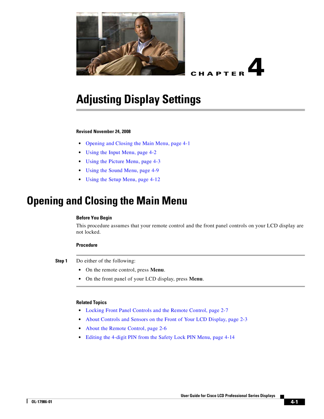 Cisco Systems OL-17986-01 manual Opening and Closing the Main Menu, Before You Begin 