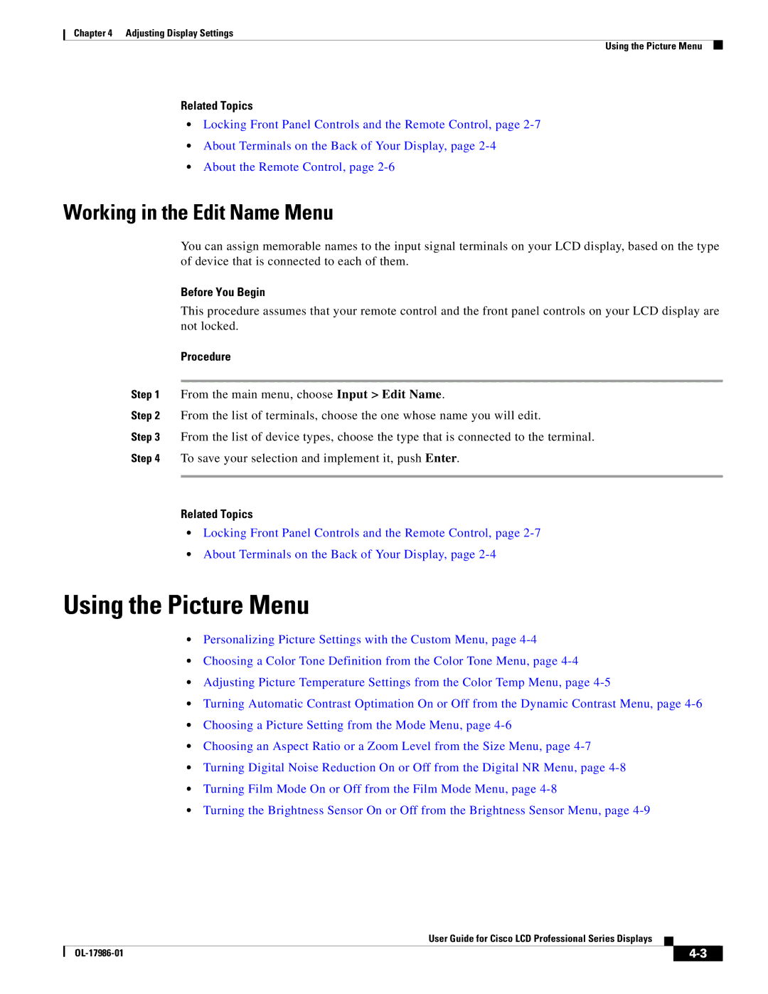 Cisco Systems OL-17986-01 manual Using the Picture Menu, Working in the Edit Name Menu 