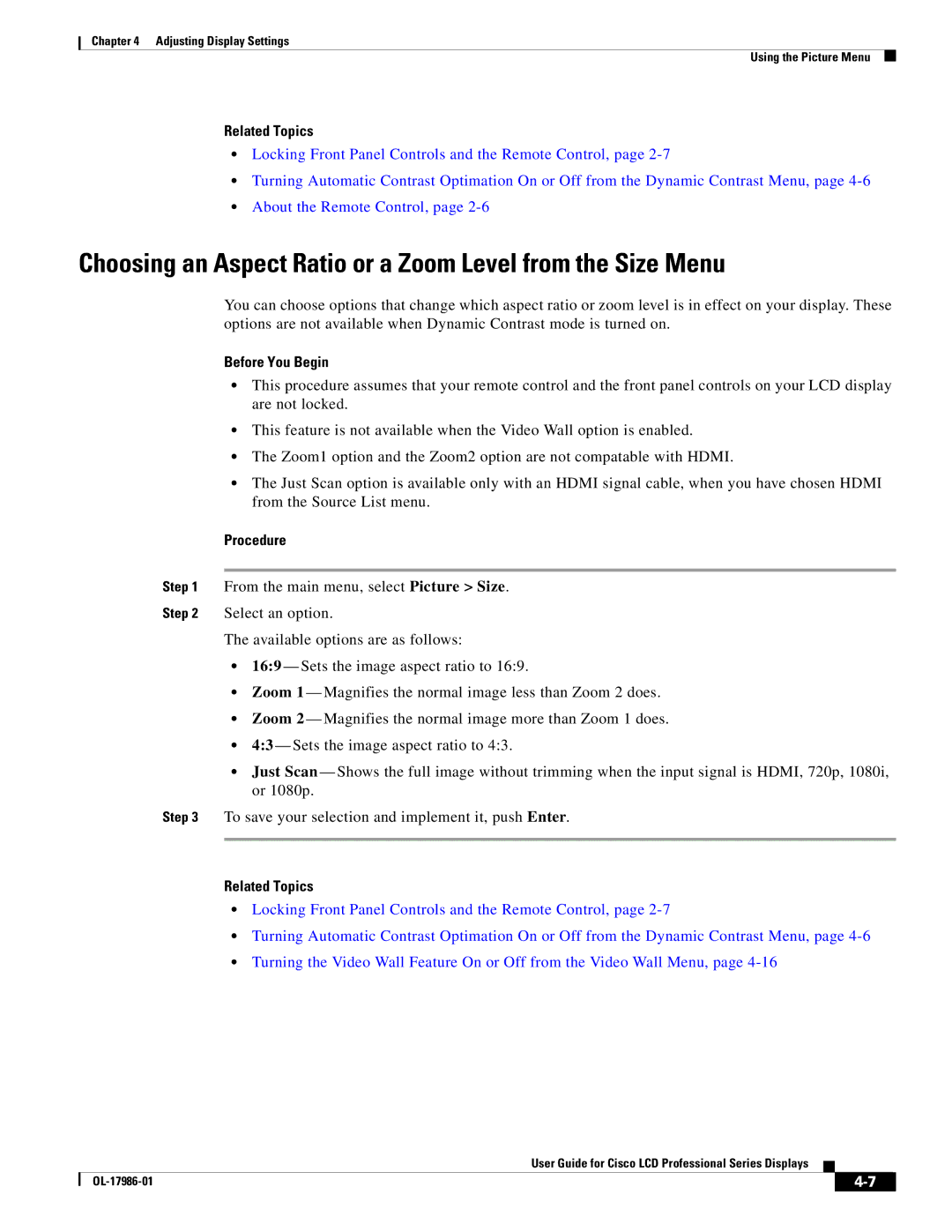 Cisco Systems OL-17986-01 manual Choosing an Aspect Ratio or a Zoom Level from the Size Menu 