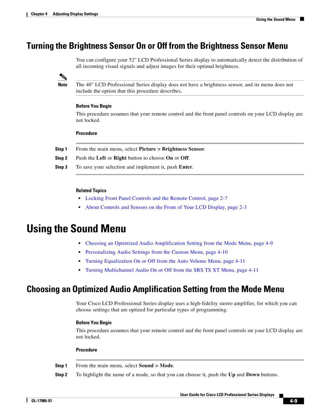 Cisco Systems OL-17986-01 manual Using the Sound Menu 