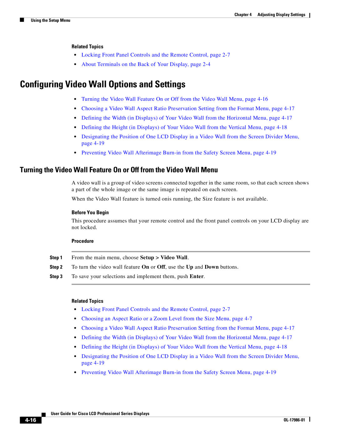 Cisco Systems OL-17986-01 manual Configuring Video Wall Options and Settings 