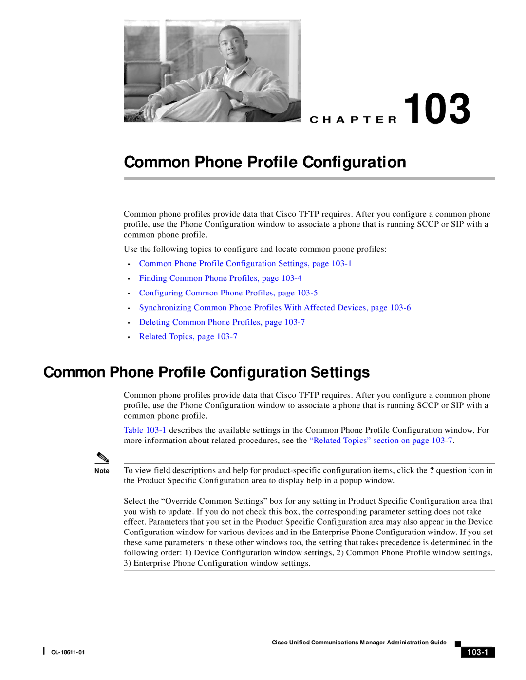 Cisco Systems OL-18611-01 manual Common Phone Profile Configuration Settings, 103-1 