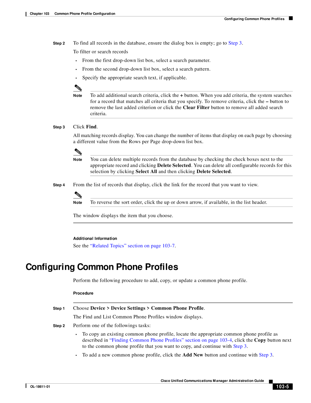 Cisco Systems OL-18611-01 manual Configuring Common Phone Profiles, Additional Information, 103-5 