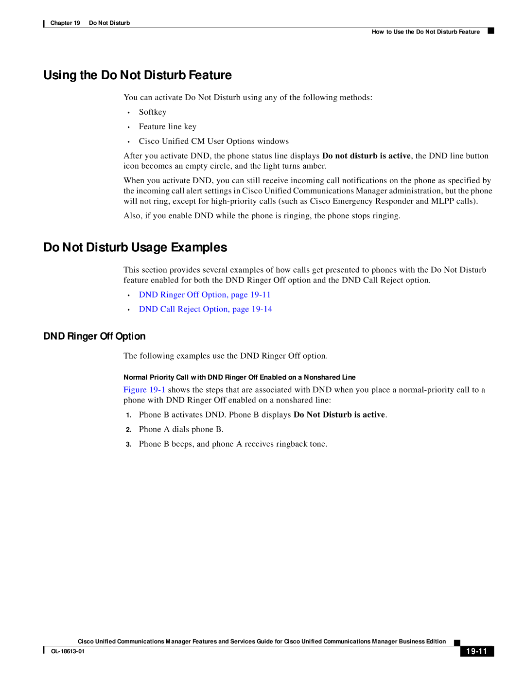 Cisco Systems OL-18613-01 Using the Do Not Disturb Feature, Do Not Disturb Usage Examples, DND Ringer Off Option, 19-11 