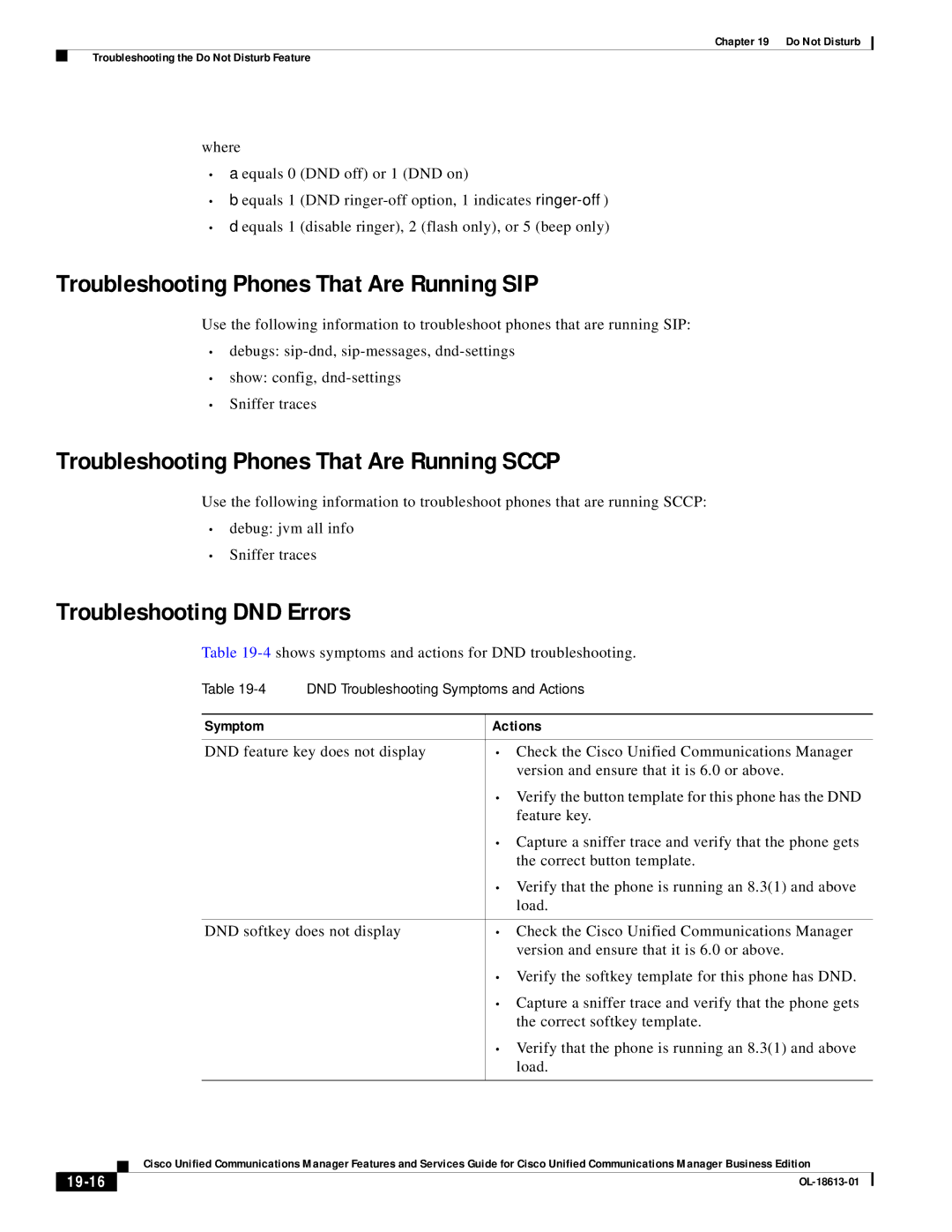 Cisco Systems OL-18613-01 Troubleshooting Phones That Are Running SIP, Troubleshooting Phones That Are Running Sccp, 19-16 