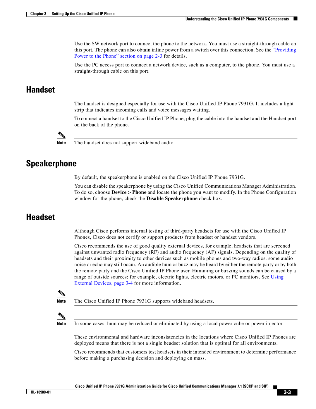 Cisco Systems OL-18988-01 manual Handset, Speakerphone, Headset 