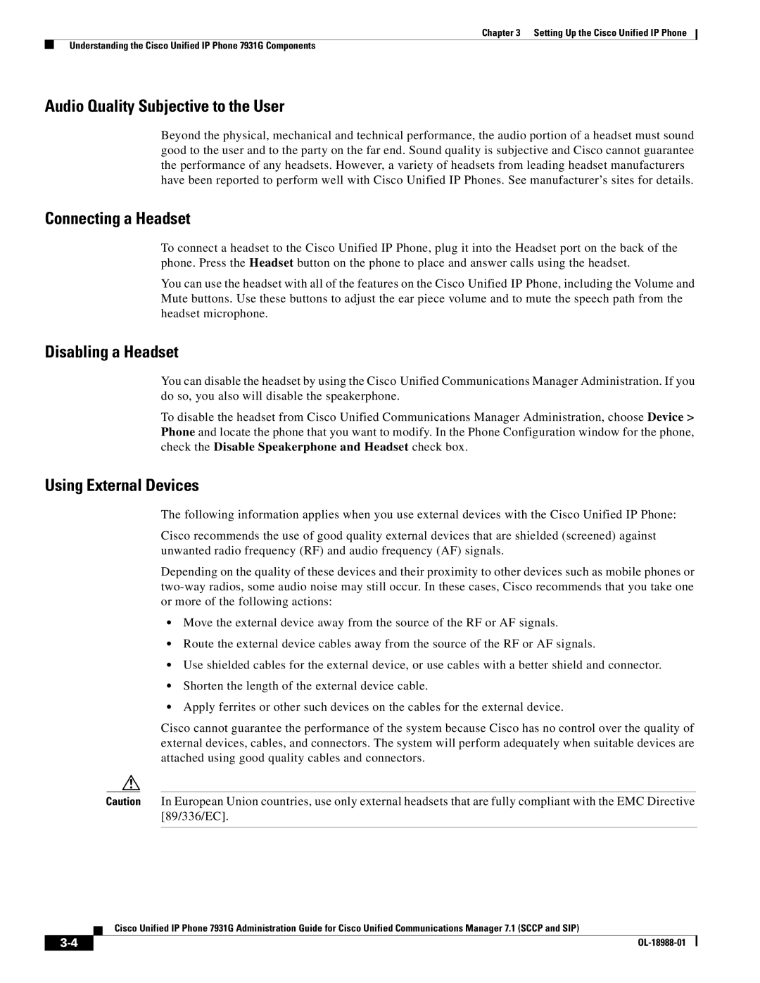 Cisco Systems OL-18988-01 manual Audio Quality Subjective to the User 