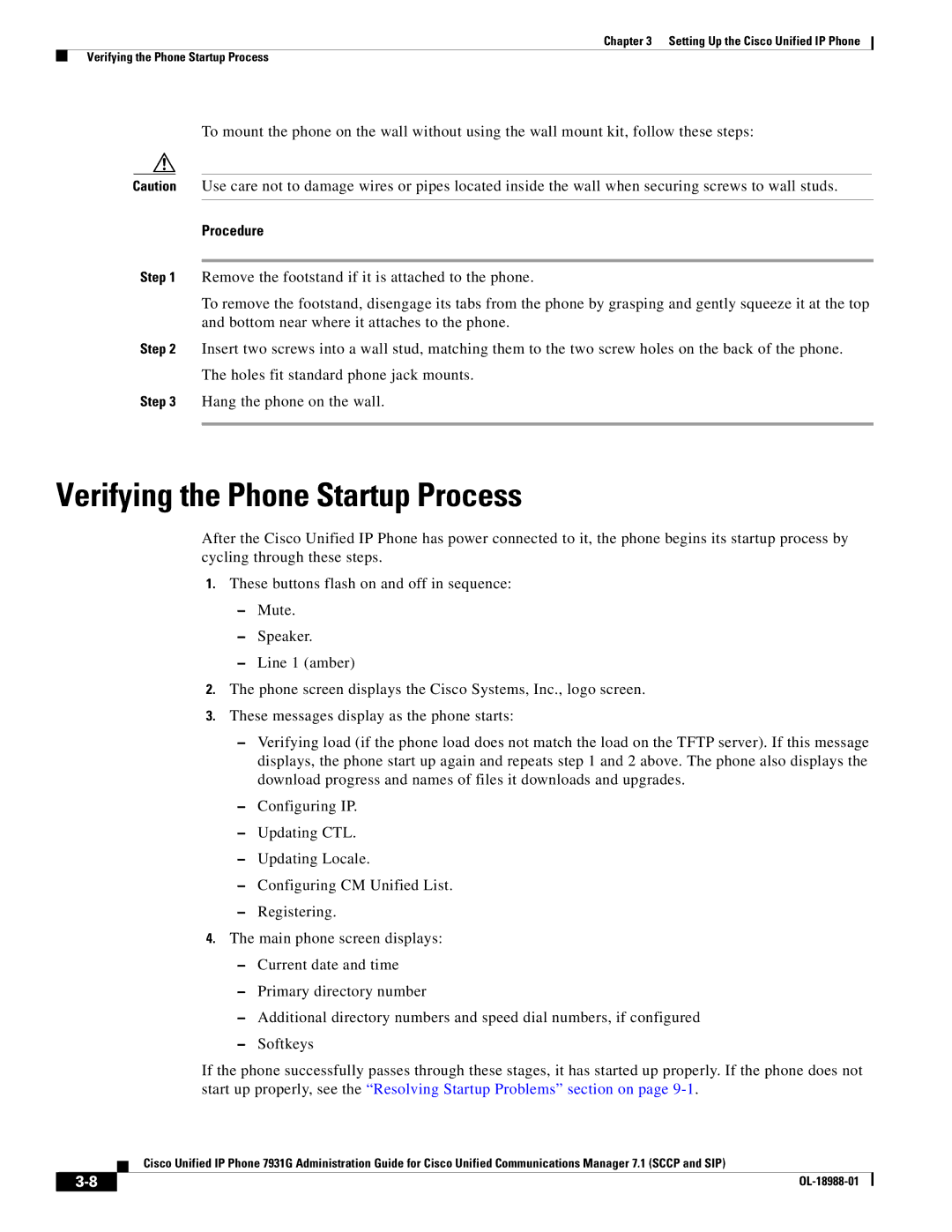 Cisco Systems OL-18988-01 manual Verifying the Phone Startup Process, Procedure 