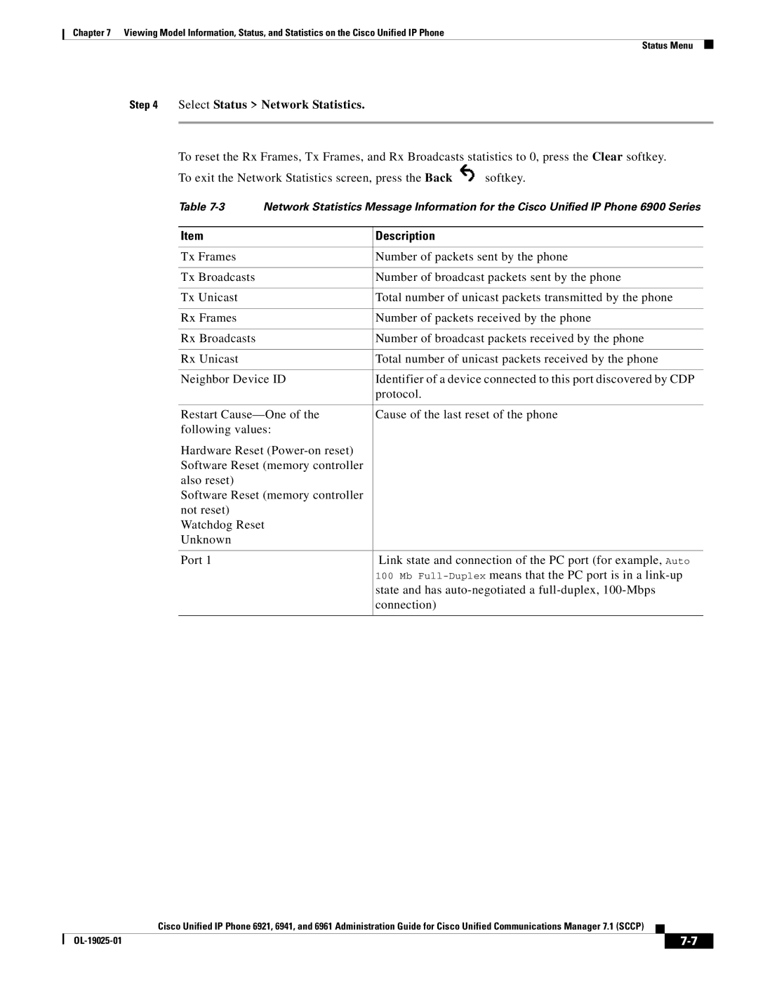 Cisco Systems OL-19025-01 manual Select Status Network Statistics 