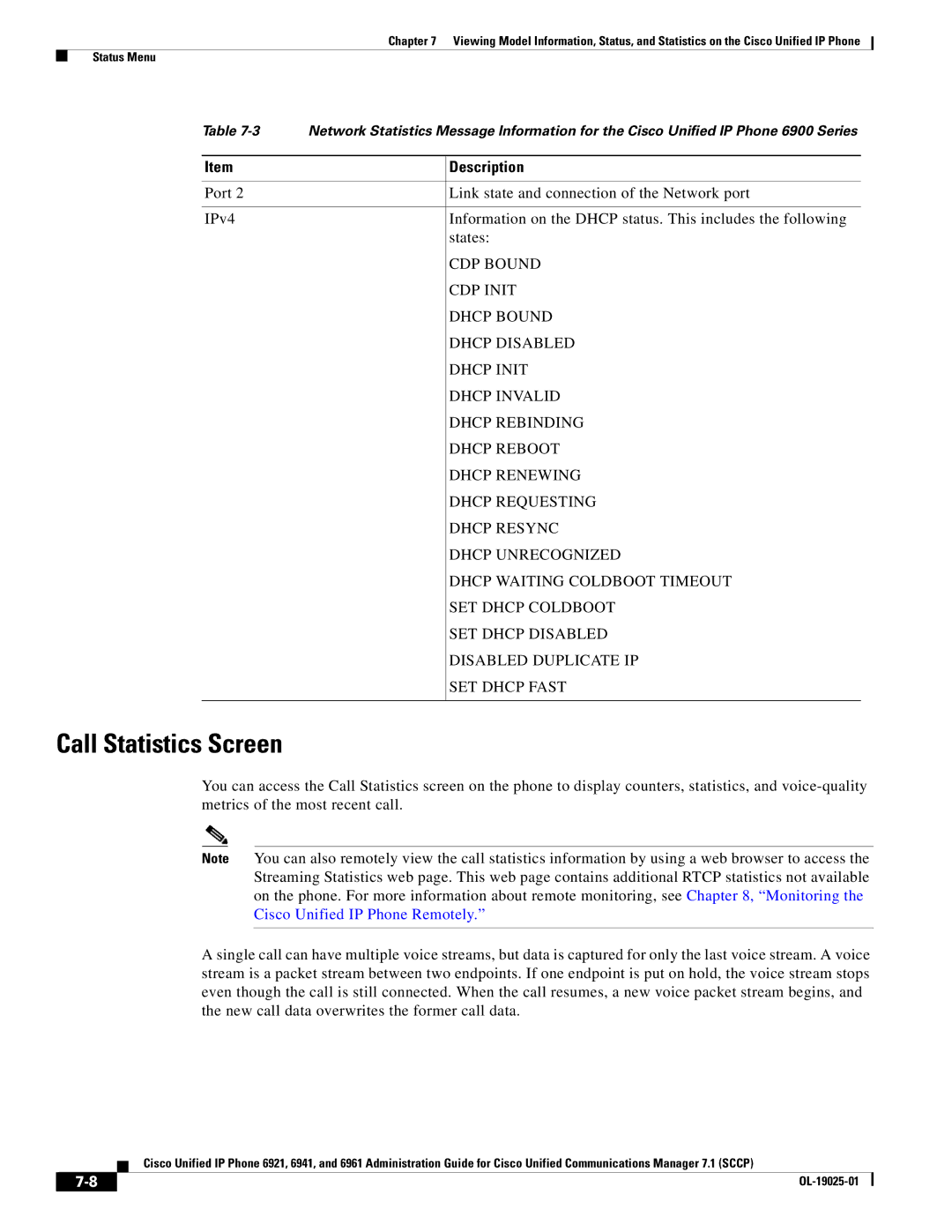 Cisco Systems OL-19025-01 manual Call Statistics Screen 