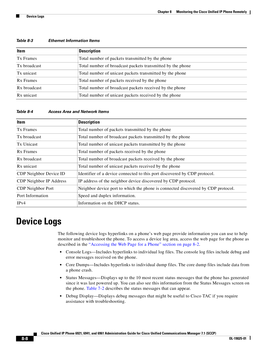 Cisco Systems OL-19025-01 manual Device Logs 