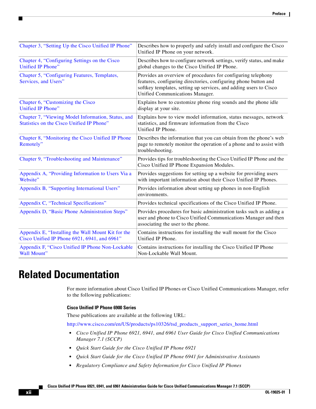 Cisco Systems OL-19025-01 manual Related Documentation, Cisco Unified IP Phone 6900 Series 