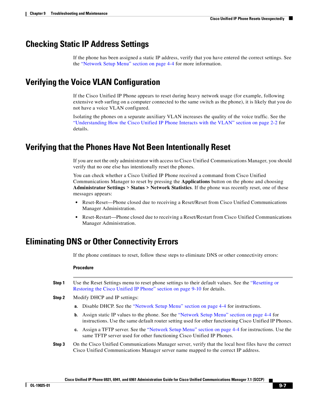 Cisco Systems OL-19025-01 manual Checking Static IP Address Settings, Verifying the Voice Vlan Configuration 