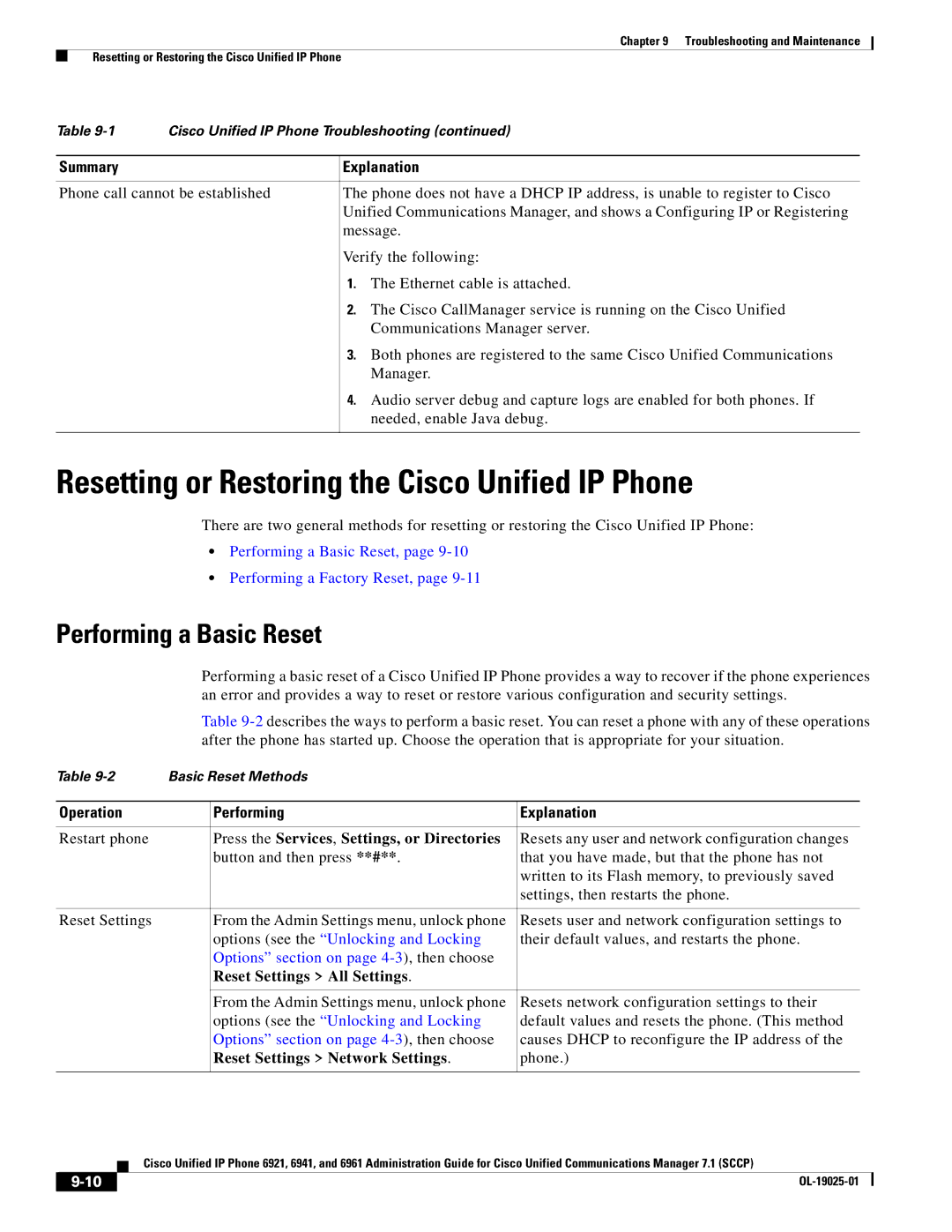 Cisco Systems OL-19025-01 manual Resetting or Restoring the Cisco Unified IP Phone, Performing a Basic Reset 