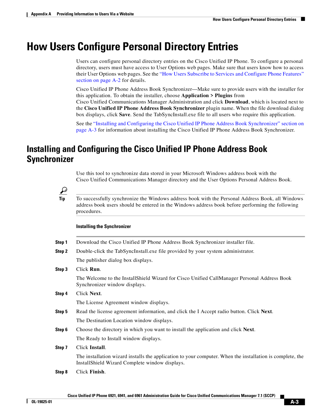 Cisco Systems OL-19025-01 manual How Users Configure Personal Directory Entries, Installing the Synchronizer 