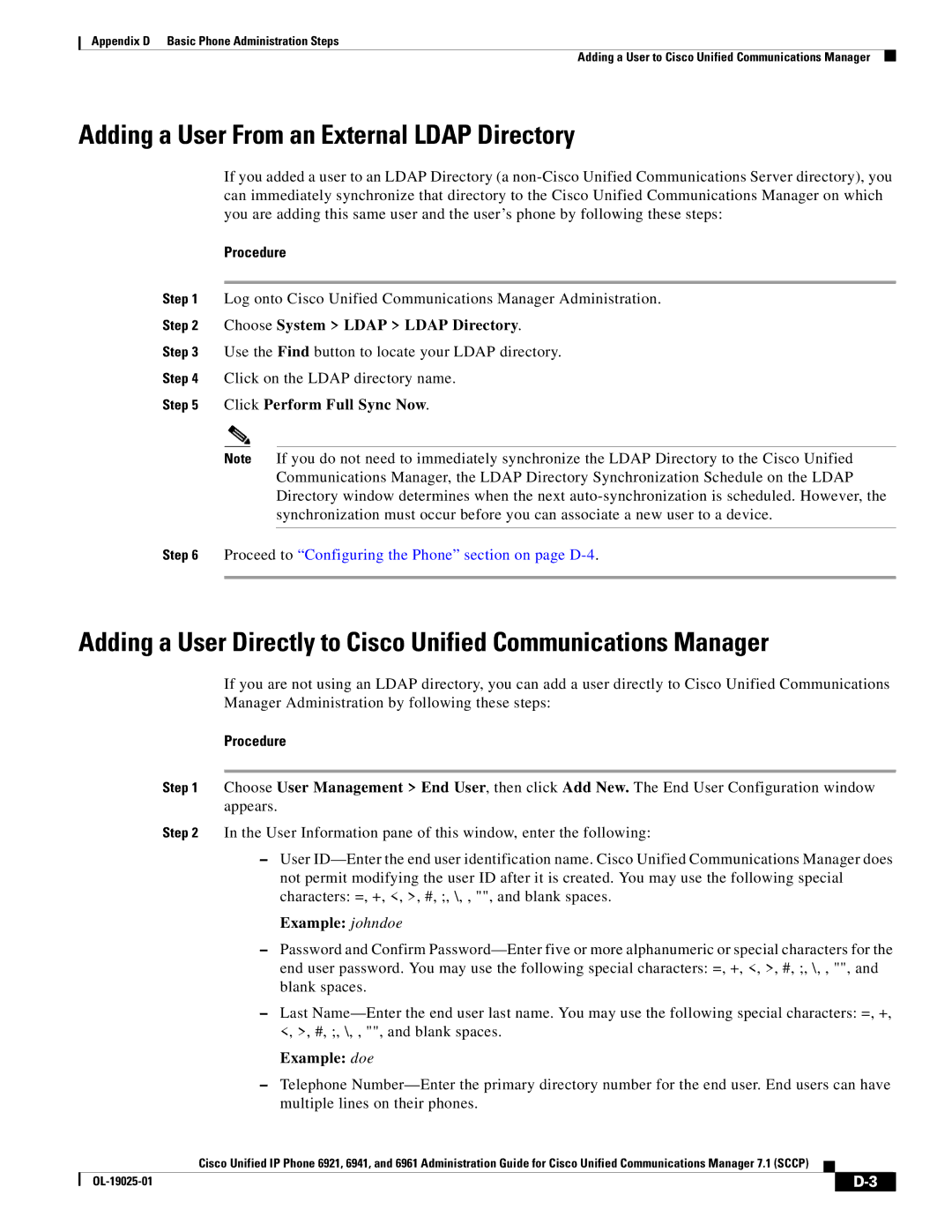 Cisco Systems OL-19025-01 Adding a User From an External Ldap Directory, Choose System Ldap Ldap Directory, Example doe 