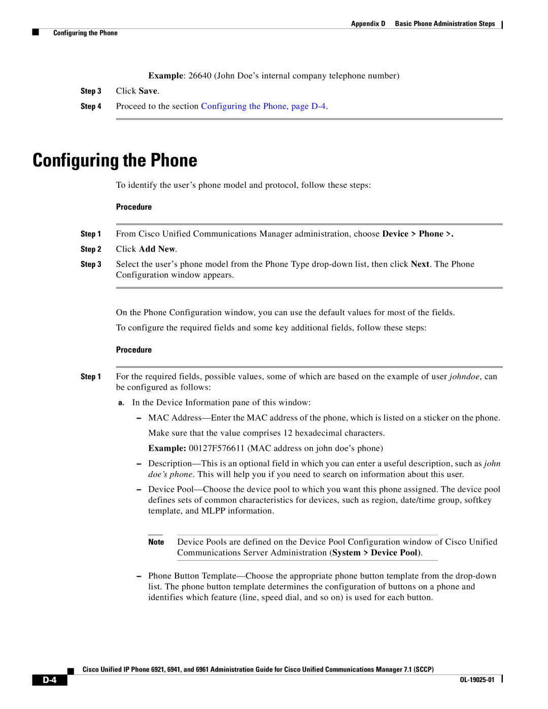 Cisco Systems OL-19025-01 manual Proceed to the section Configuring the Phone, page D-4 