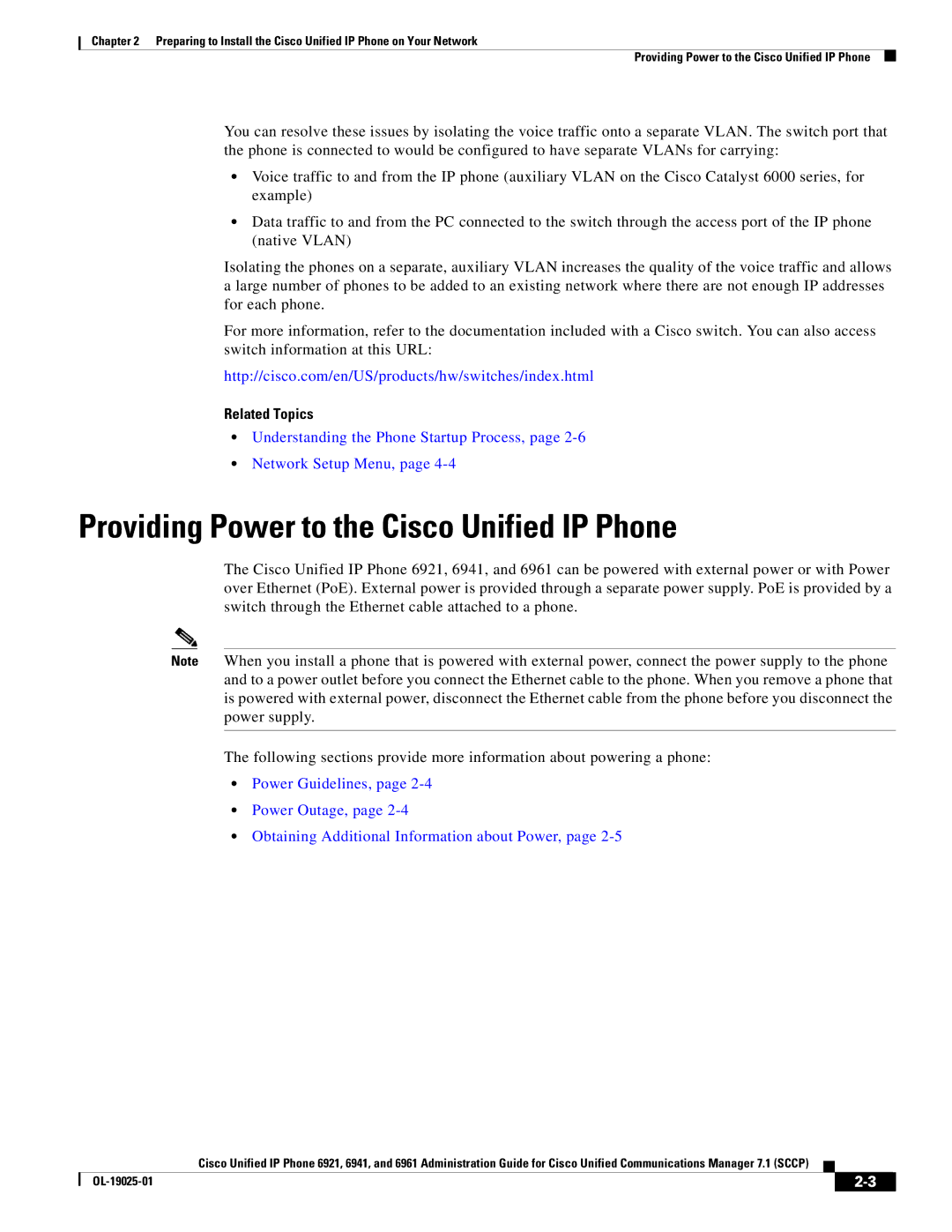 Cisco Systems OL-19025-01 manual Providing Power to the Cisco Unified IP Phone 